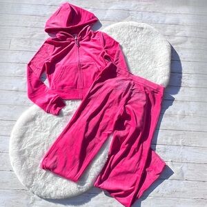 NEW Juicy Couture Pink Y2K Velour Zip Up Jacket & OG Big Bling Flare Track Pants